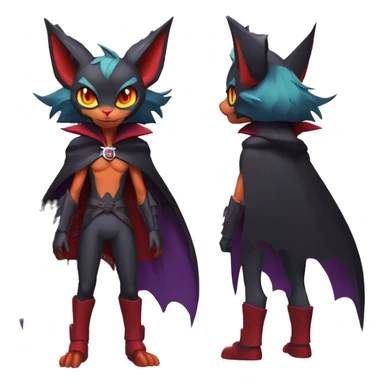  Anthro Kawaii Edgy Cool Vampiric Demonic Beautiful Noivern-Nargacuga-Litten with big Bat Ears and wearing a cape and collar full body sticker