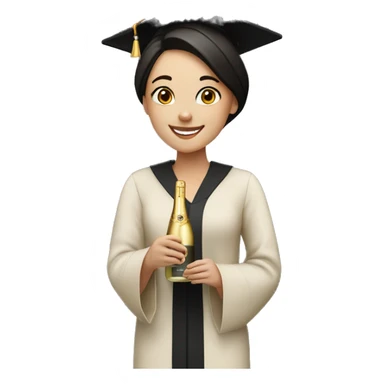 happy girl university graduate, with dark hair, fair skin, bottle of champagne in hands sticker