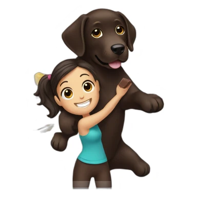 Chocolate labrador playing with woman long black hair fridge sticker