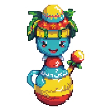 pixel art of a lucky 7 with maracas and samba hat sticker