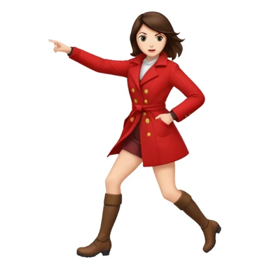 Brunette woman red coat kicking  sticker