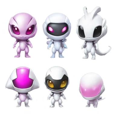 White, Chibi, White body, Anthro-Sona-Lizard-Alien-Salazzle-Mew-Mewtwo-Fakémon, with pink eyes, with a futuristic visor-helmet, wearing a techwear-suit, Full Body sticker