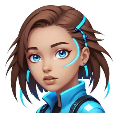 Neon cyberpunk style 
girl with brown hair and blue eyes 
falls sticker