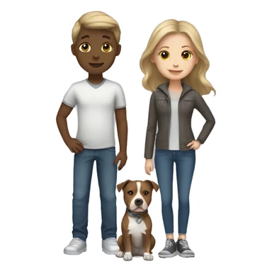 Boy with brown hair and blonde girl with a grey pitbull sticker