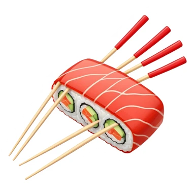 Japanese cuisine humanless avatar in minimalist emoji-style illustration. Sushi, roll and 2 chopsticks, clean lines, red white colors, flat design, calm and modern. sticker
