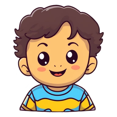 happy smiling toddler face with big eyes, medium skin tone, and dark wavy hair sticker