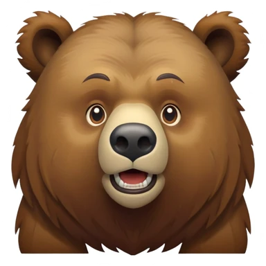 Russian grizzly bear, front view, brown fur, iOS emoji style sticker