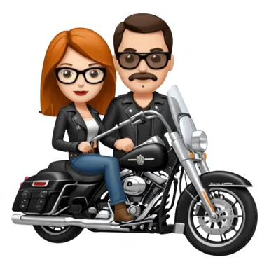 Un couple de biker sur une harley road king noire, l'homme n'a pas de moustache et une paire de lunettes demetz ros21, la fille a des cheveux plus dans les tons chatain sticker