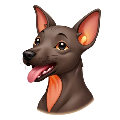 Cinematic Cute Yawning Xoloitzcuintle dog Portrait Emoji, Head tilted slightly with a dramatic, wide-open yawn, showcasing smooth, hairless ebony skin with gently relaxed wrinkles and floppy ears slightly drooping, round dark eyes barely open in drowsy contentment, Simplified yet irresistibly adorable features, highly detailed, glowing with a soft, cozy glow, high shine, relaxed yet expressive, stylized with a touch of whimsy, bright and endearing, soft glowing outline, capturing the essence of a sleepy yet affectionate guardian, so drowsy it feels like it could stretch out of the screen and curl up for a nap! sticker