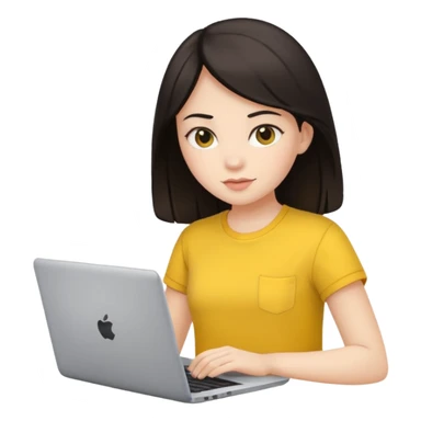 girl on a laptop, dark hair white skin and yellow shirt sticker