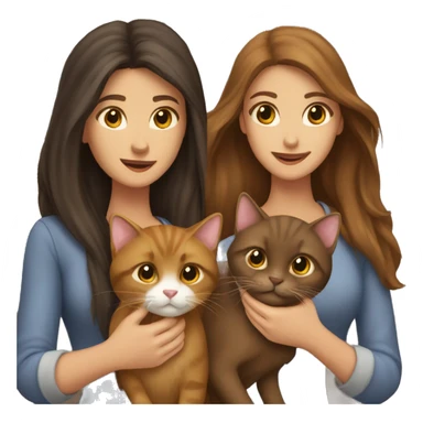 Two long hair brunettes keeping two brown cats in their hands sticker