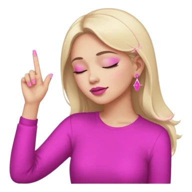 Yellow circle emoji sighing and drumming fingers up the side of their head the eye is closed it is a side profile pink lipstick and pink nails sticker