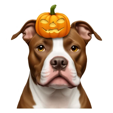 Brown and white pitbull with a pumpkin on her head sticker