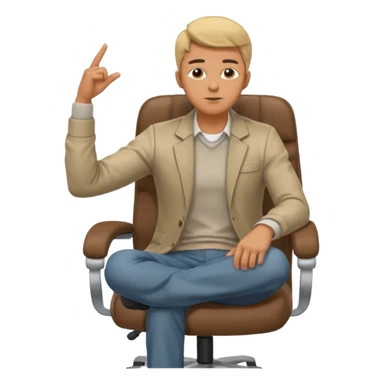 guy imitating thinker statue pose but with casual clothes and sitting in a office chair and looking up sticker