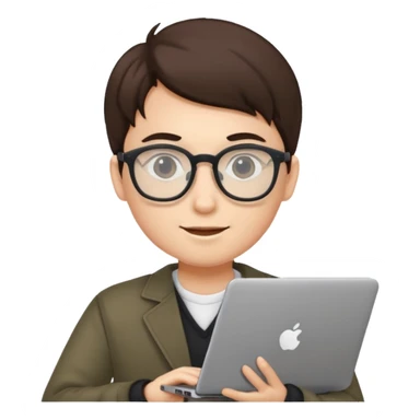 un estudiante que este parado con sus lentes y su laptop sticker