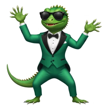 capitalist iguana in tuxedo with black sunglasses dancing sticker