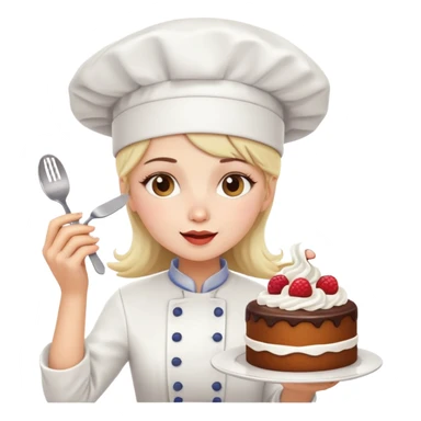 white skin girl with chef hat eating a cake sticker