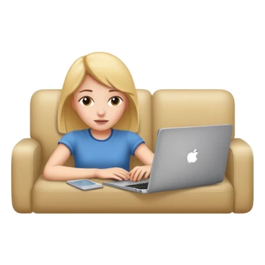 A girl is lying on the couch with a laptop, working sticker