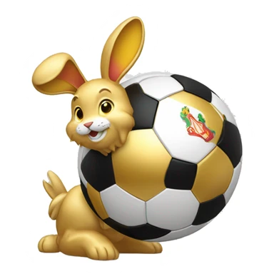 A multi-angle logo in the middle with a golden rabbit holding a soccer ball. with the inscription "Liverpool" on top sticker