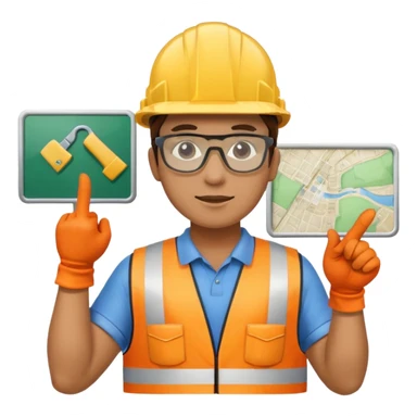 Worker pointing at construction site map sticker