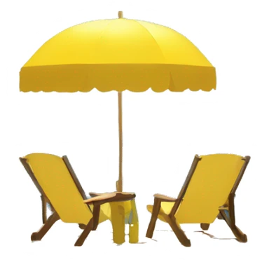 A yellow round pixel from the game Pacman is sunbathing in the sun by the sea under an umbrella sticker
