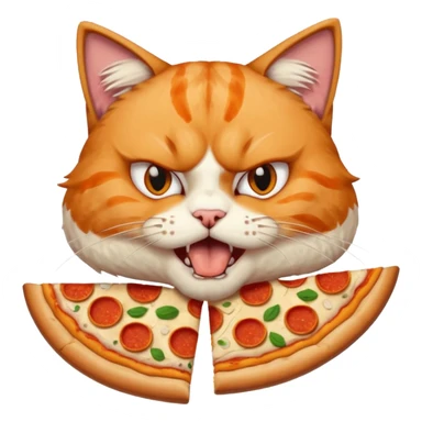 angry cat eating pizza, portrait, bust up sticker