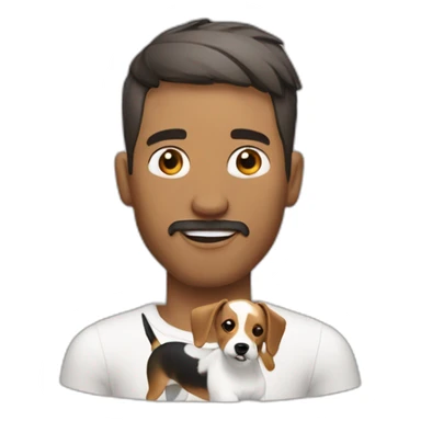 Man with modern hair cut with no t-shirt with jack russell terrier dog sticker
