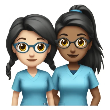 Two Best friend nurses in blue scrubs one girl has glasses with black hair in a pony tail and the other girl has dark brown hair sticker