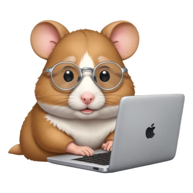 Silver-rimmed, bespectacled front hamster working on a laptop sticker