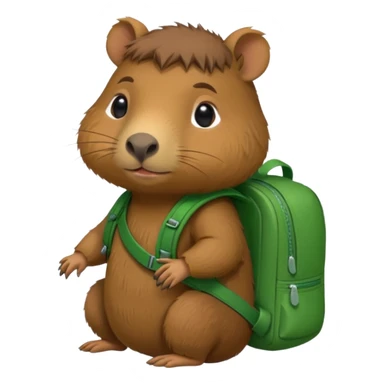 baby capybara wear green backpack sticker