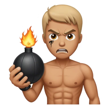 Angry man holding a fake bomb sticker