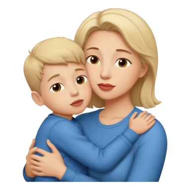 A mother and her young son hug and kiss on the lips. sticker