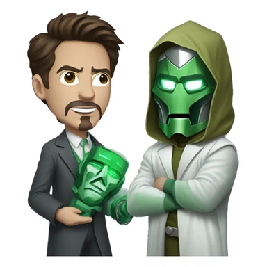 Robert Downey Jr. dressed as Doctor Doom and holding Doctor Doom masks sticker