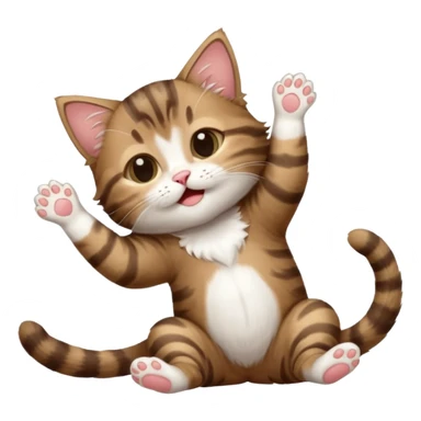 dark brown tabby and white kitten with his eyes closed whilst in funny positions stretched out and  upside down sticker