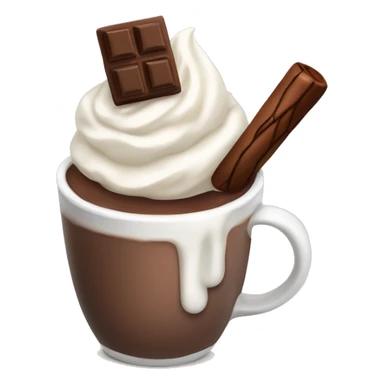 hot chocolate with whipped cream and a chocolate stick sticker