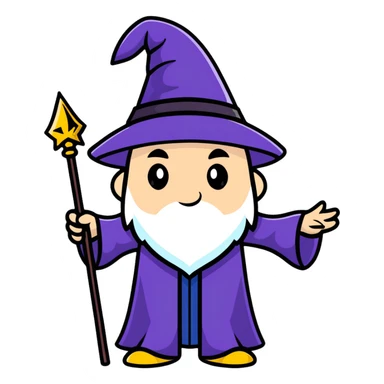 Wizard with pointy hat and magic wand sticker