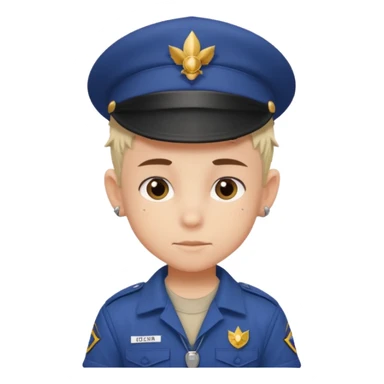 tattoed scout kid, spiky haired with scout uniform and hat sticker