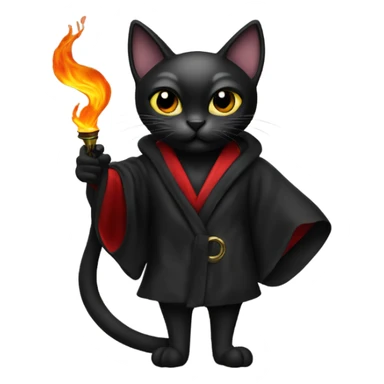 Black cat with a Hugh Hefner robe and a pipe sticker