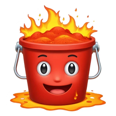small red sand bucket completely filled with lava, emoji style sticker