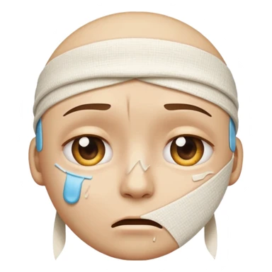 face emoji with bandages and tears at the corner of eyes, distressed expression sticker