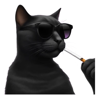 A black cat with black box shaped sunglasses smoking a cigarette  sticker