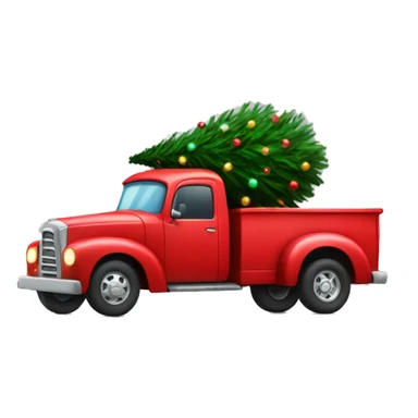 red truck hauling a lit up Christmas tree sticker