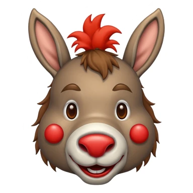 A donkey whis a red clown nose sticker