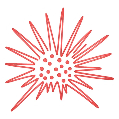 Match the sea urchin illustration in the logo, keep the hand-drawn style and arrangement, but make all lines bright red, no text, transparent background. sticker