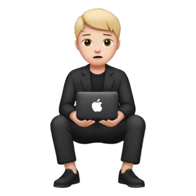 a home which has garden like and the home has slack emoji, where on the house steps, a blob holding black mac should sit and should look like wiork sticker