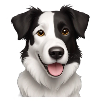 white and black dog with dark brown eyes happy  short hair mixed breed as border collie 2 years old with sticker