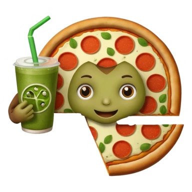 Football with eyes holding a pizza in one hand and a matcha drink in the other hand  sticker