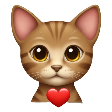 Brown kitten with brown eyes bow around the neck and a little red heart near her sticker