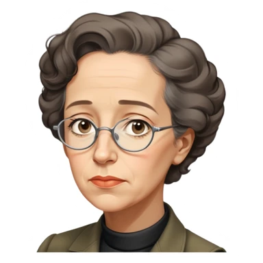 portrait of Hannah Arendt, thoughtful expression, no glasses, looking slightly upward, neutral background sticker