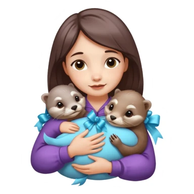 woman hugging baby otters with ribbons and crystals sticker
